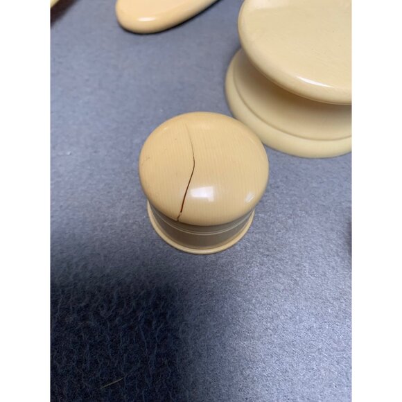 Vintage 13-Piece Ivory Celluloid Vanity Set with Brushes Jars & Tray - Picture 6 of 16